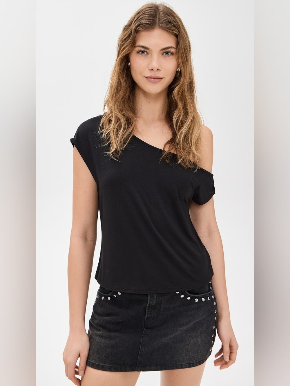 Good American Stretch Jersey Asymmetric Top Black Size XL NWT - Picture 1 of 6